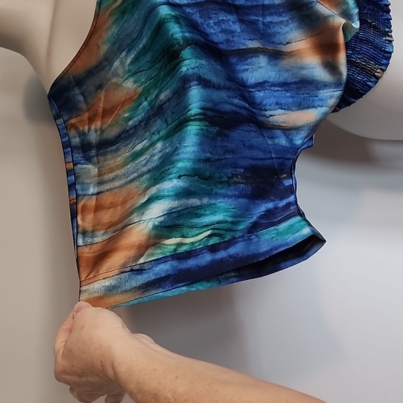 Marc New York blue/green elastic hem pullover blouse-M - Picture 2 of 9